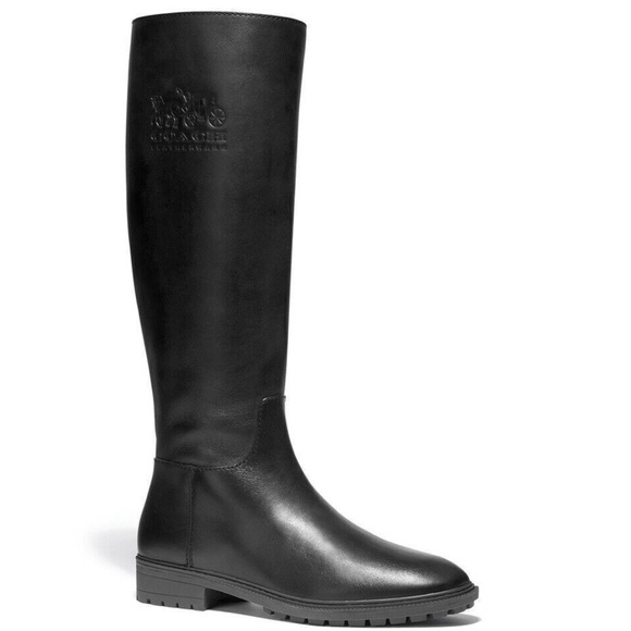Coach Black Fynn Leather Riding Boots- Sz 8 - Picture 1 of 8